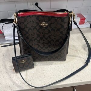 Coach Signature Brown and Black Shoulder Bag & Wallet